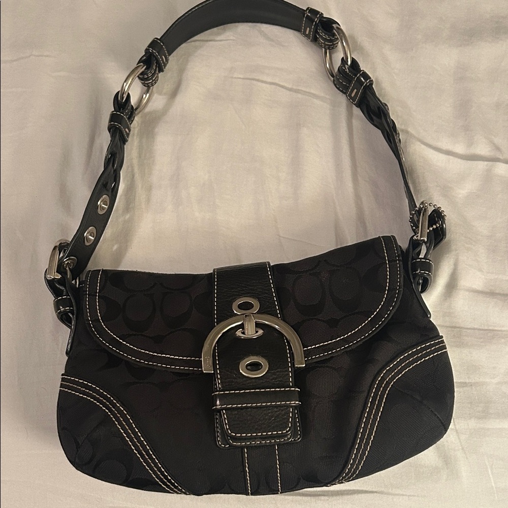 Coach Black Shoulder Bag with Silver Accents